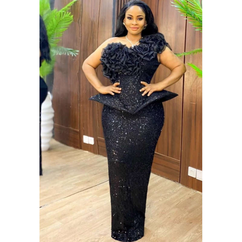 One Shoulder Bebllum Sequin Dress