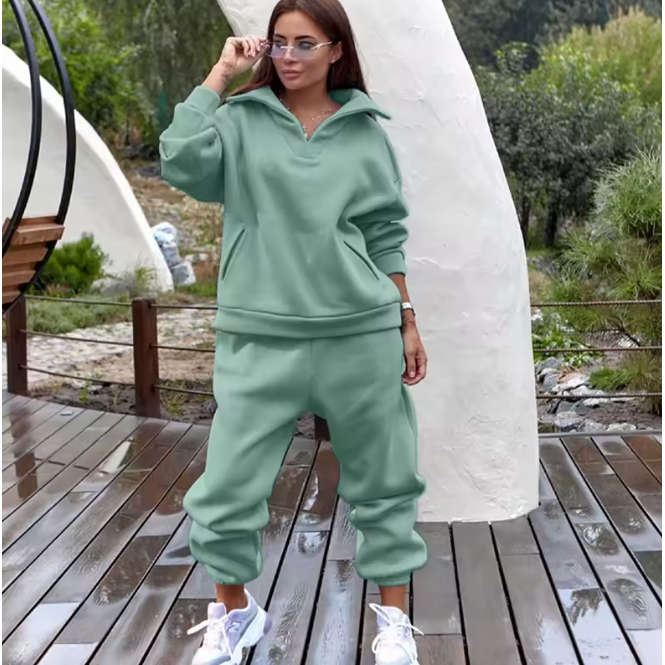 Drawstring Hoodie And Sweatpants Two Piece Set