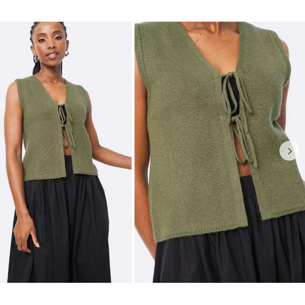 Tie Front String Panel Short Sleeve Waistcoat