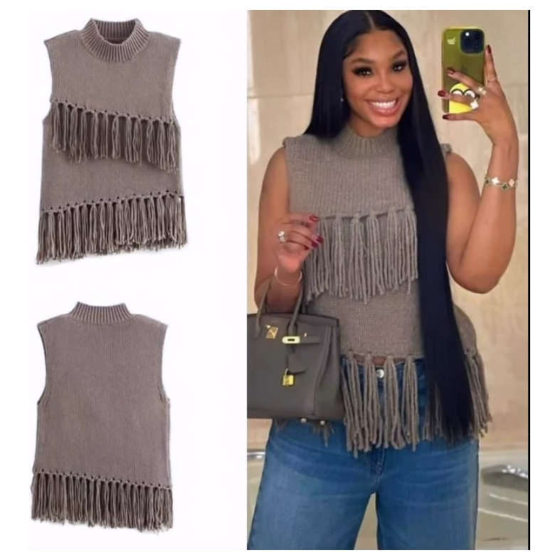 Fringe Round Neck Sleeveless Swing Tassel Party Top Tank