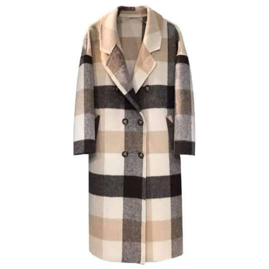 Plus Size Collar Plaid Lace Up Casual Long Jacket