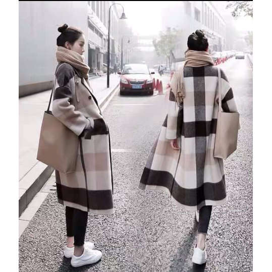 Plus Size Collar Plaid Lace Up Casual Long Jacket