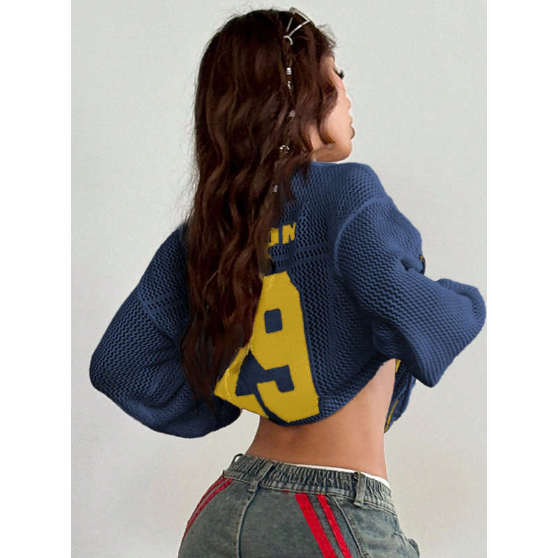 Unisex Style Knit Striped & Number Printed Cover Up Sweater