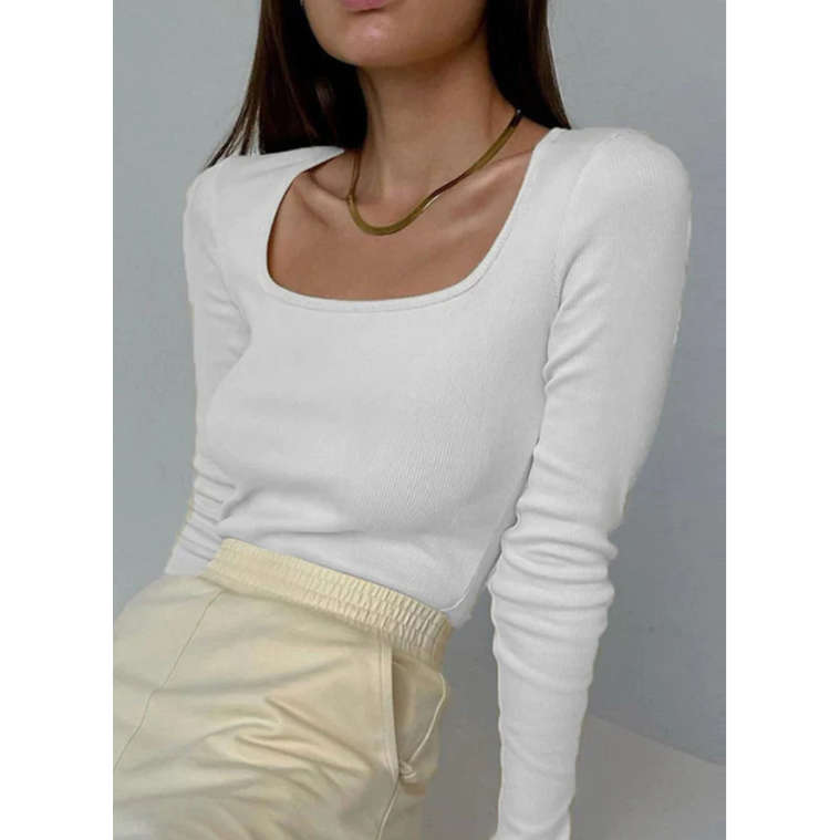 Knitted Fitted Long Sleeve Crew Neck Regular T-Shirt