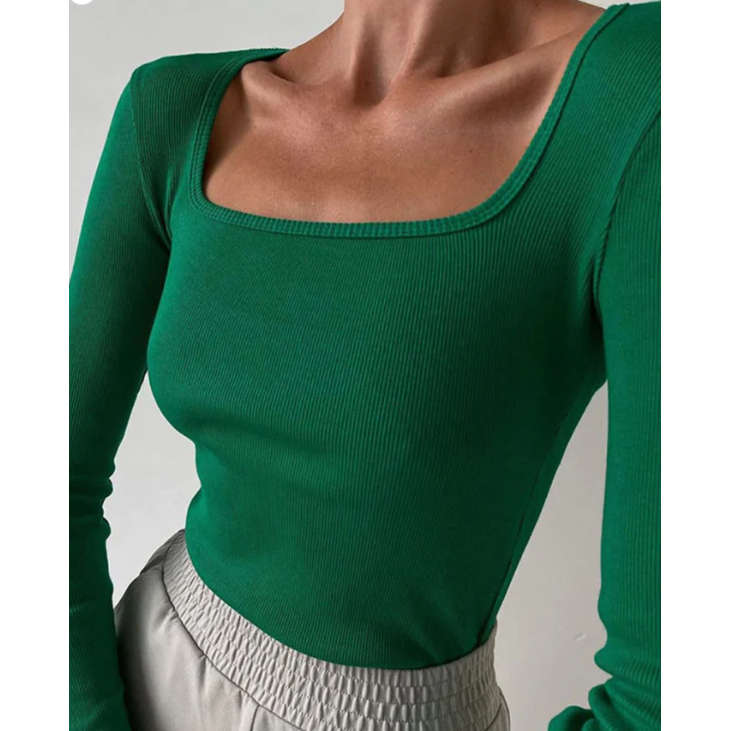 Knitted Fitted Long Sleeve Crew Neck Regular T-Shirt