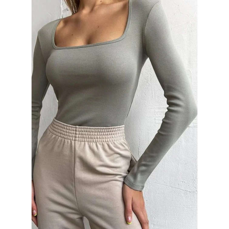 Knitted Fitted Long Sleeve Crew Neck Regular T-Shirt