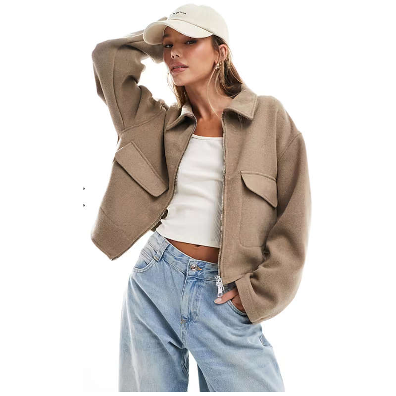 Zip up solid jacket casual long sleeve versatile outerwear
