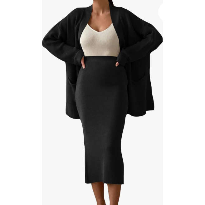 Fashion Cardigan High Waisted Pencil Skirt Knit Sweater Set