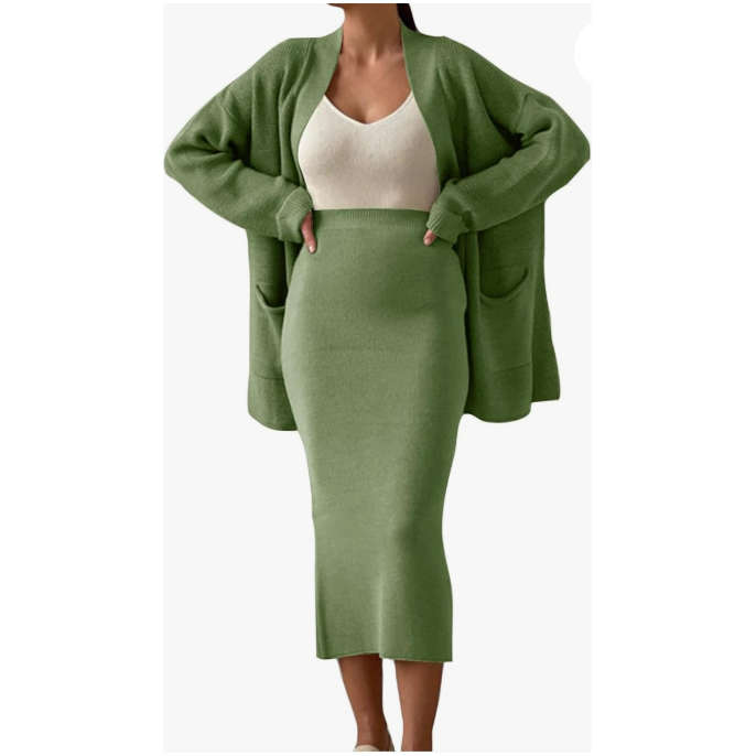 Fashion Cardigan High Waisted Pencil Skirt Knit Sweater Set