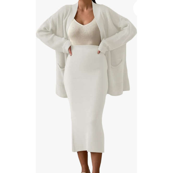 Fashion Cardigan High Waisted Pencil Skirt Knit Sweater Set