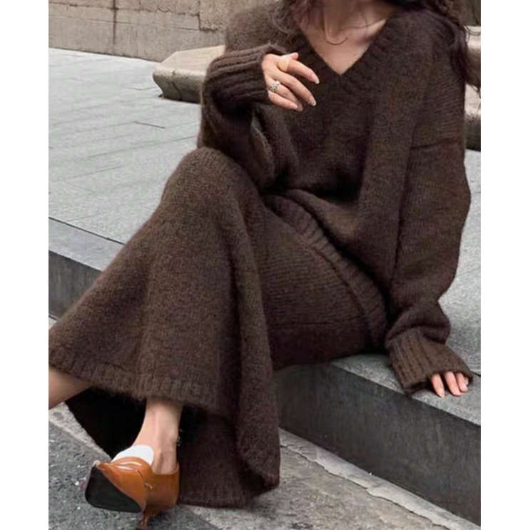 Knitted Sweater Set - Half Sleeve, Casual Autumn/Winter Two Piece Outfit