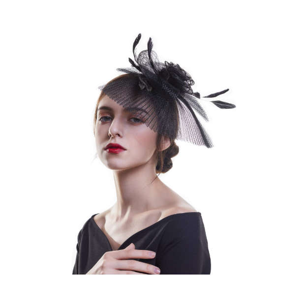 Feather Fascinator Hat-Mesh Hair Clip Hat