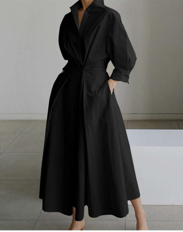 Long Sleeve Spring Elegant Lapel Neck Sundress