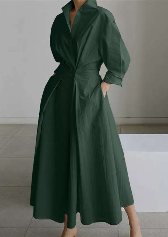 Long Sleeve Spring Elegant Lapel Neck Sundress