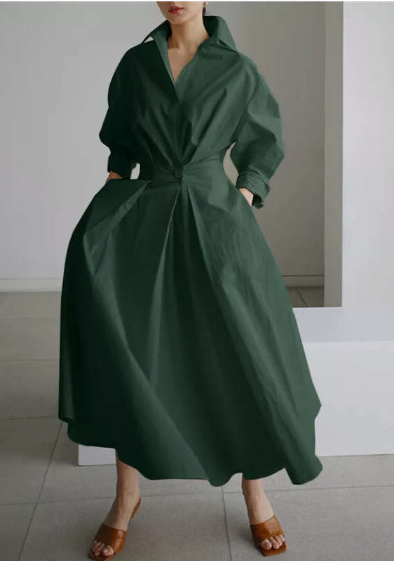 Long Sleeve Spring Elegant Lapel Neck Sundress