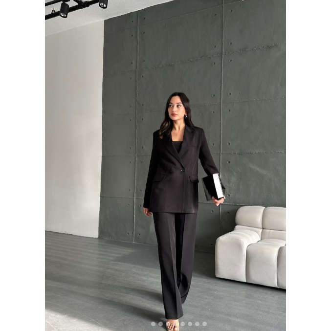 Solid Color Suit Buttoned Jacket And Pants Set