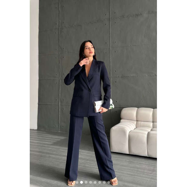 Solid Color Suit Buttoned Jacket And Pants Set