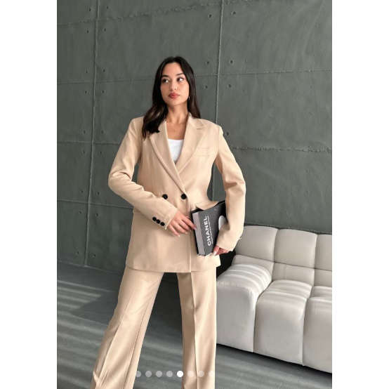 Solid Color Suit Buttoned Jacket And Pants Set