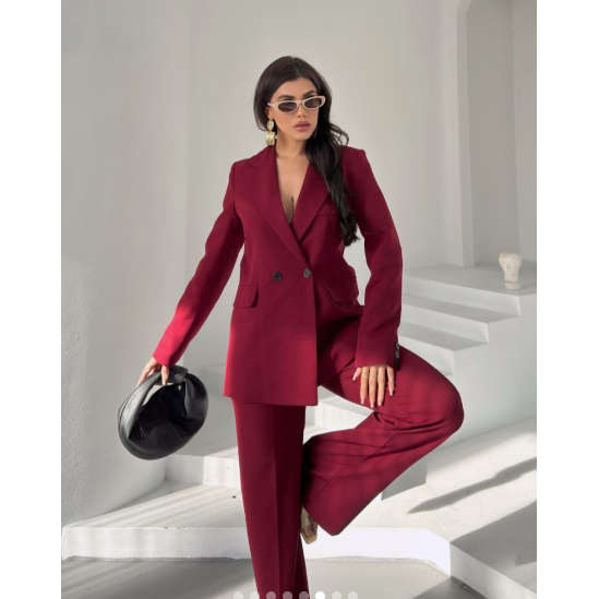 Solid Color Suit Buttoned Jacket And Pants Set