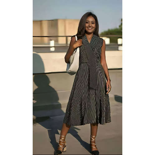 Pinstripe Sleeveless Starlight Midi Dress