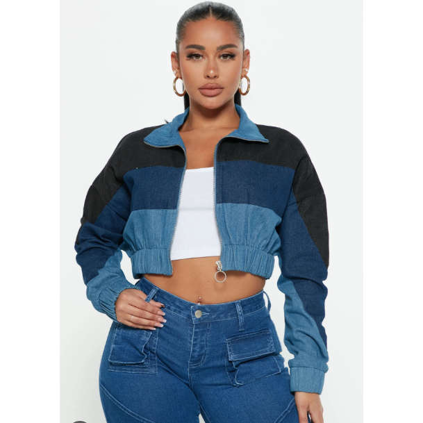 Lapel Zipper Sleeve Distressed Crop Denim Jean Jacket