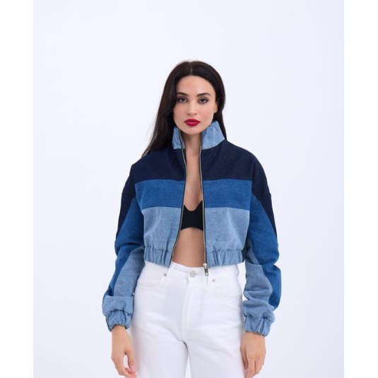 Lapel Zipper Sleeve Distressed Crop Denim Jean Jacket
