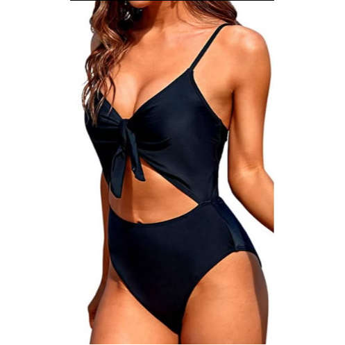 One Piece Swimsuit Tie Front Cutout High Waisted Bathing Suit