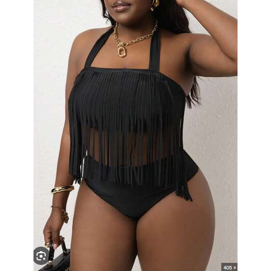 Plus Size Retro Tassel High Waist Swimwear Swimsuit Bikini Sets