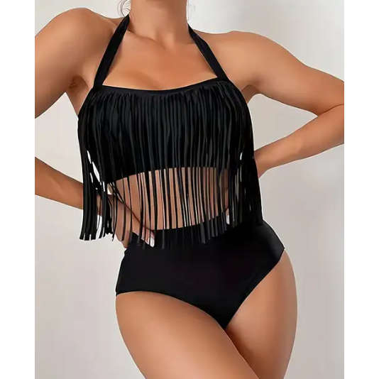 Plus Size Retro Tassel High Waist Swimwear Swimsuit Bikini Sets