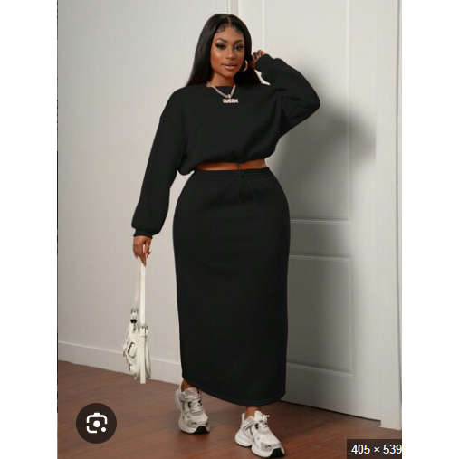Sexy Knitted Long Sleeve Top & Midi Skirt 2 Piece Set