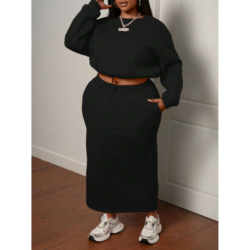 Sexy Knitted Long Sleeve Top & Midi Skirt 2 Piece Set