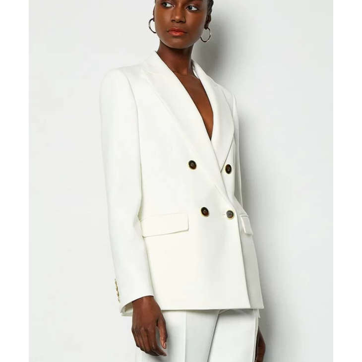 Plus Lapel Neck Solid Double Graduation Breasted Blazer