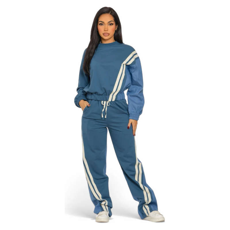 Two Piece Two Tone Long Sleeve Pants & Top Set