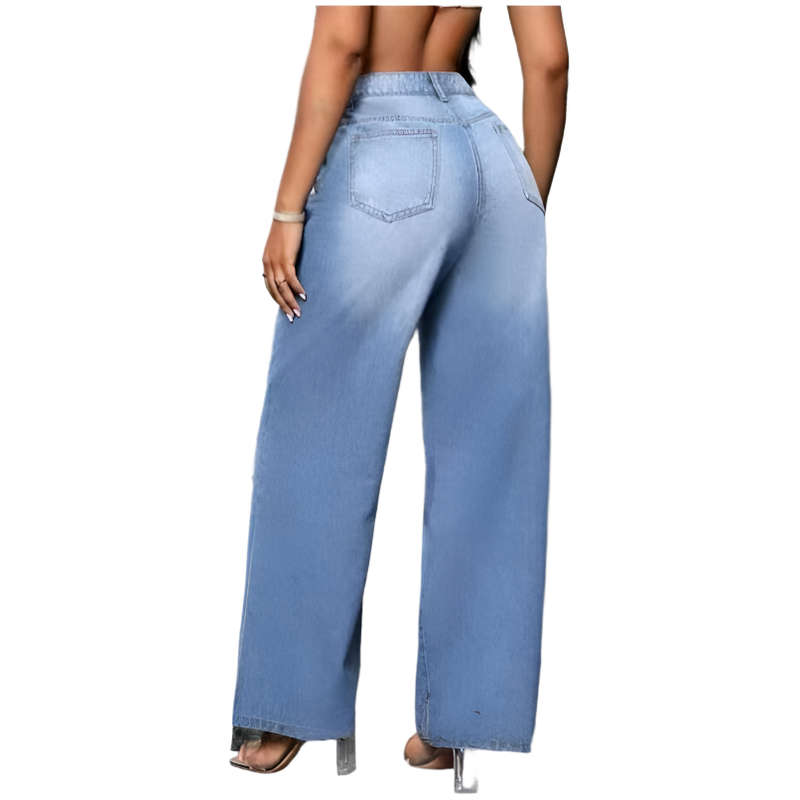 High-Waist Elastic Zipper Closure Casual Denim Jeans  Pants