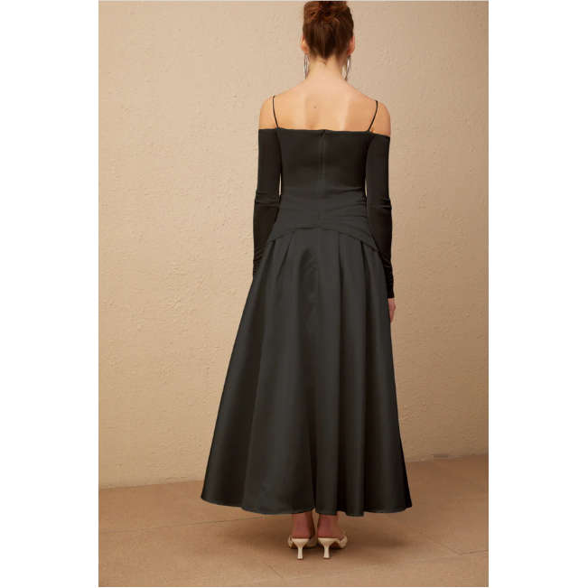 Off-shoulder Paneled Maxi Dress