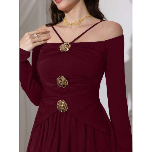 Off-shoulder Paneled Maxi Dress