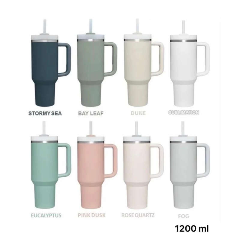 Stainless Steel Insulated Travel Mug - Tumbler with Straw & Handle - 1.2L