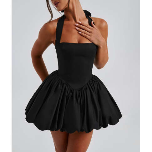 Sleeveless Halter Tie up Backless Corset Bubble Beach Party Dress