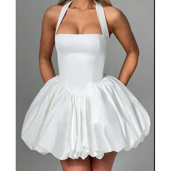Sleeveless Halter Tie up Backless Corset Bubble Beach Party Dress