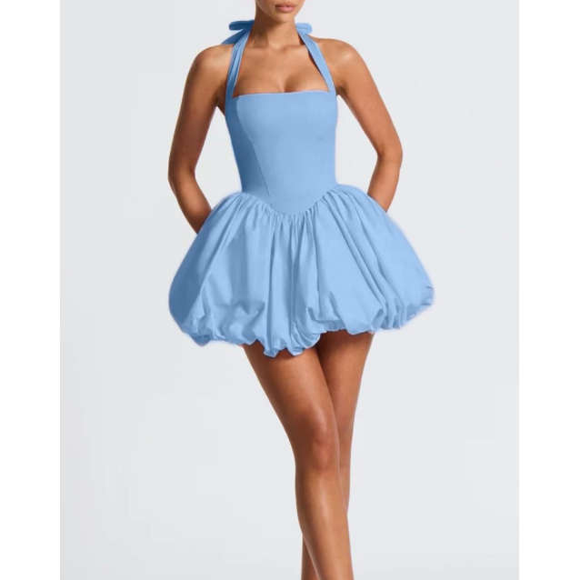 Sleeveless Halter Tie up Backless Corset Bubble Beach Party Dress
