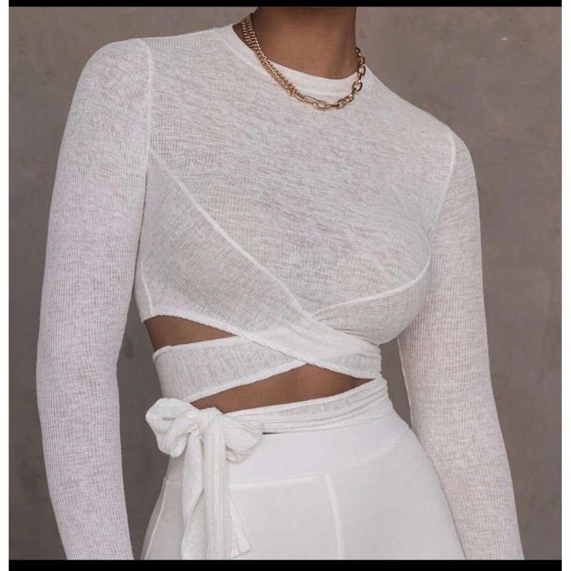 Long-Sleeved Round Neck Cutout Top