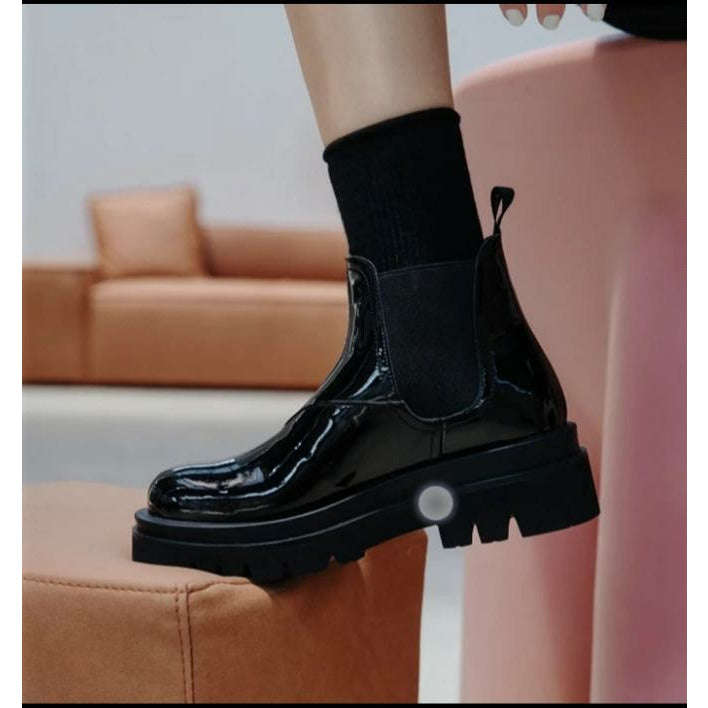 Strong Leather Platform Flat Short Boots