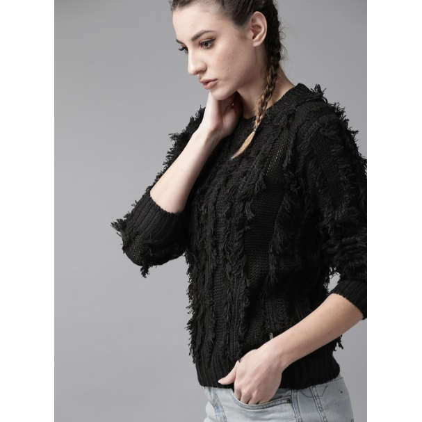 Loose Fit Long Sleeve Crew Neck Thick Knit Sweater