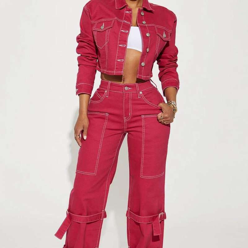Buttoned Solid Color Top & Pant Set