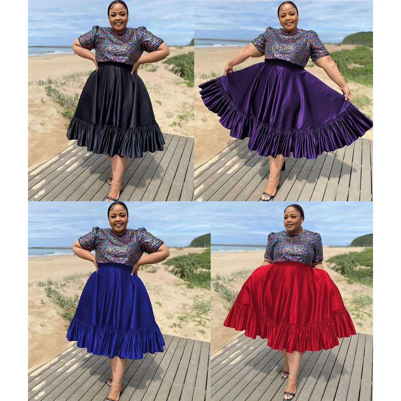 Pleated Skirt and Puff Glitter Top Set