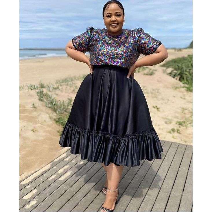 Pleated Skirt and Puff Glitter Top Set