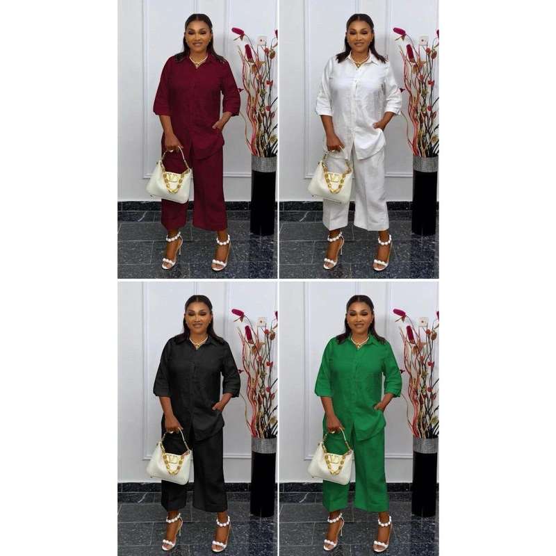 Blouse Shirt and Trousers Two-Piece Set