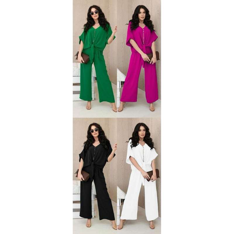 Button Front Shirt & Wide Leg Pants Set.