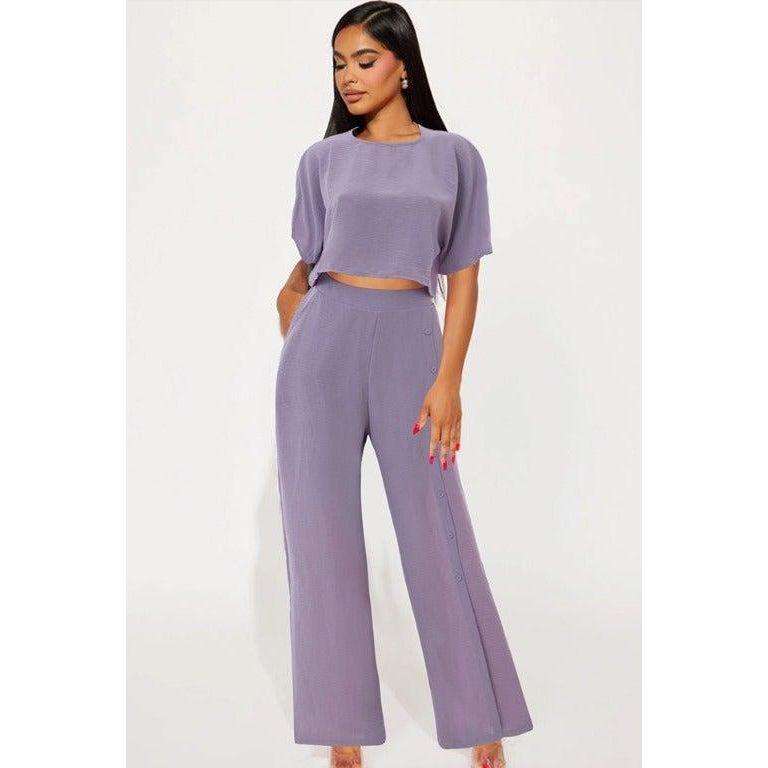 Crop Blouse & Wide Leg Pants Set.