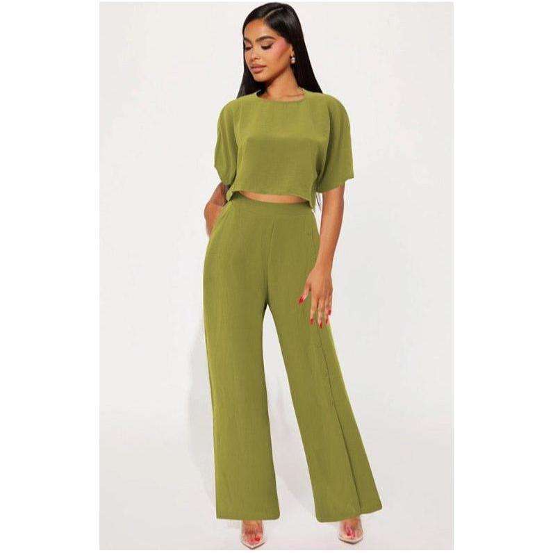 Crop Blouse & Wide Leg Pants Set.